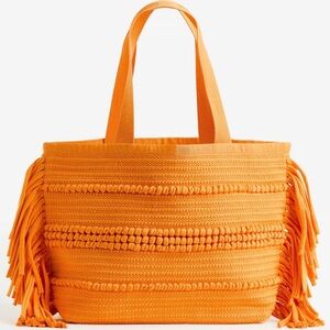 H&M Fringe Detail Shopper Tote Bag in Orange